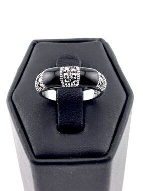 STERLING SILVER Double Black Onyx Marcasite Ring Size 9